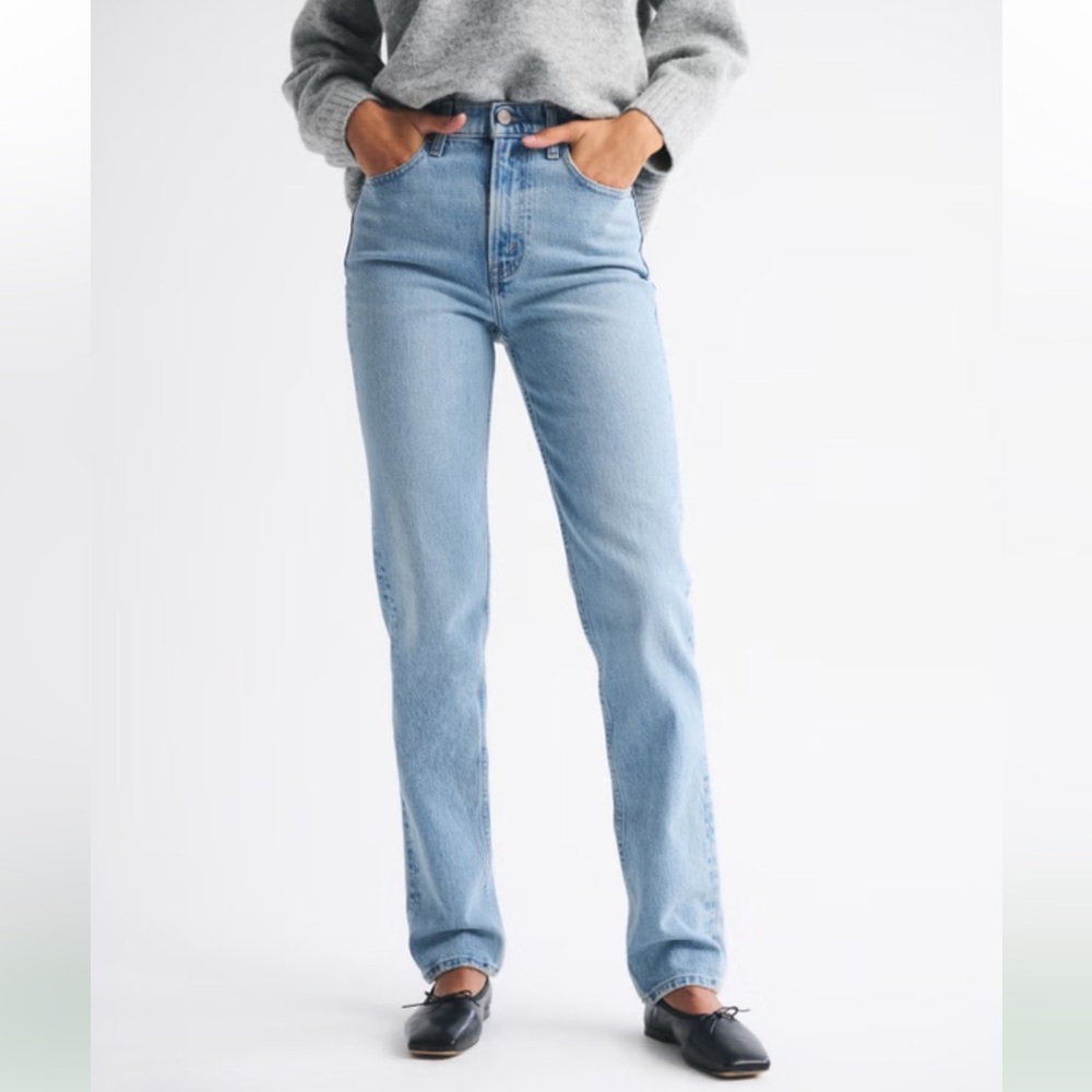 Abercrombie & Fitch Ultra‎ High Rise 90s Straight Jeans 12 Long Light Wash Denim